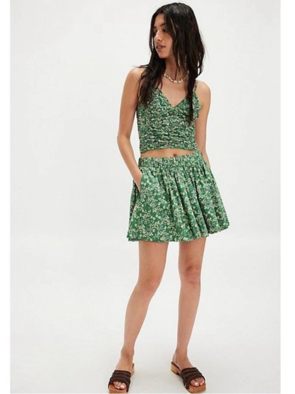 NWT Free People Brunch Club Set Green Floral
